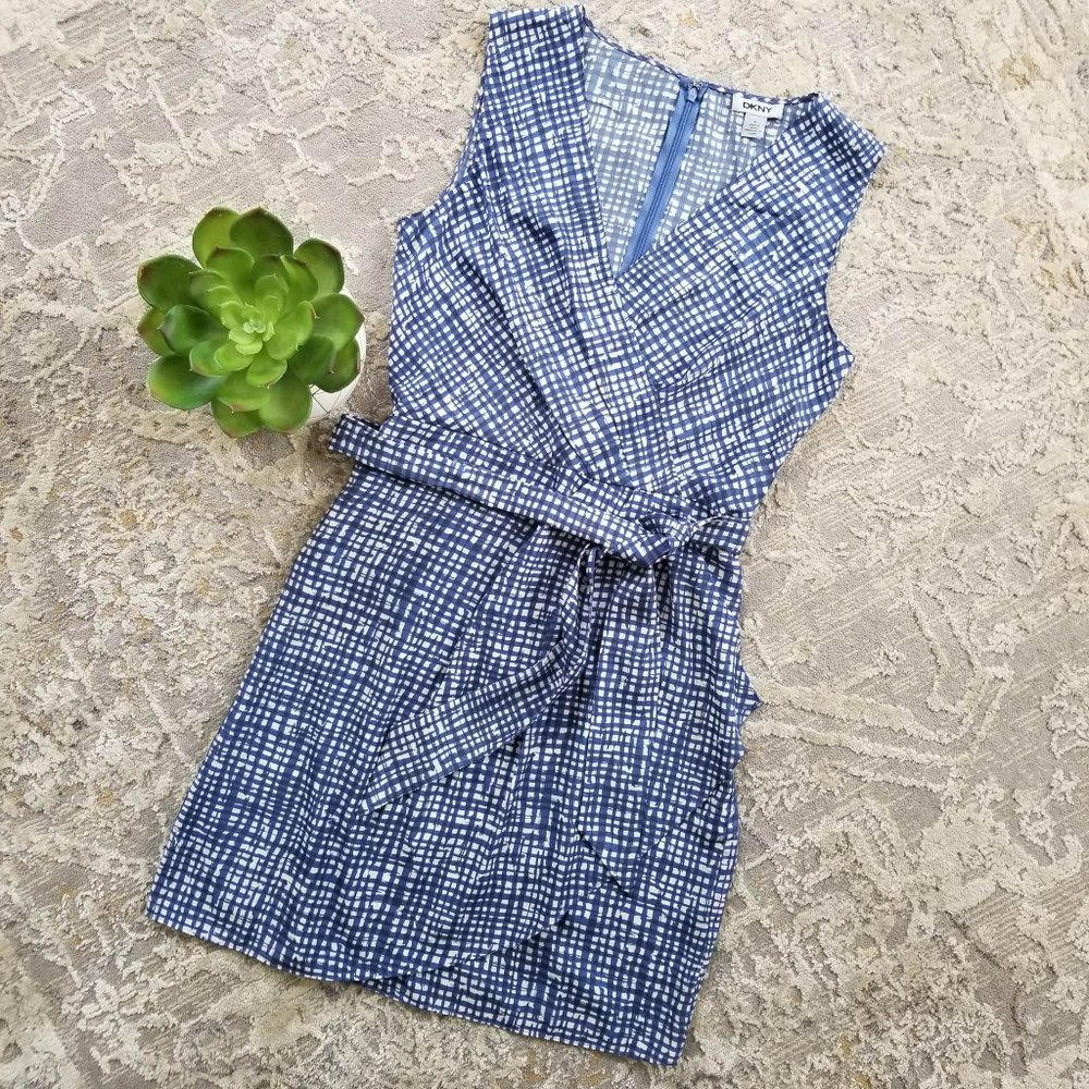 DKNY Brand Dress Royal Blue & White Print Women's Size 8 - Picture 8 of 11